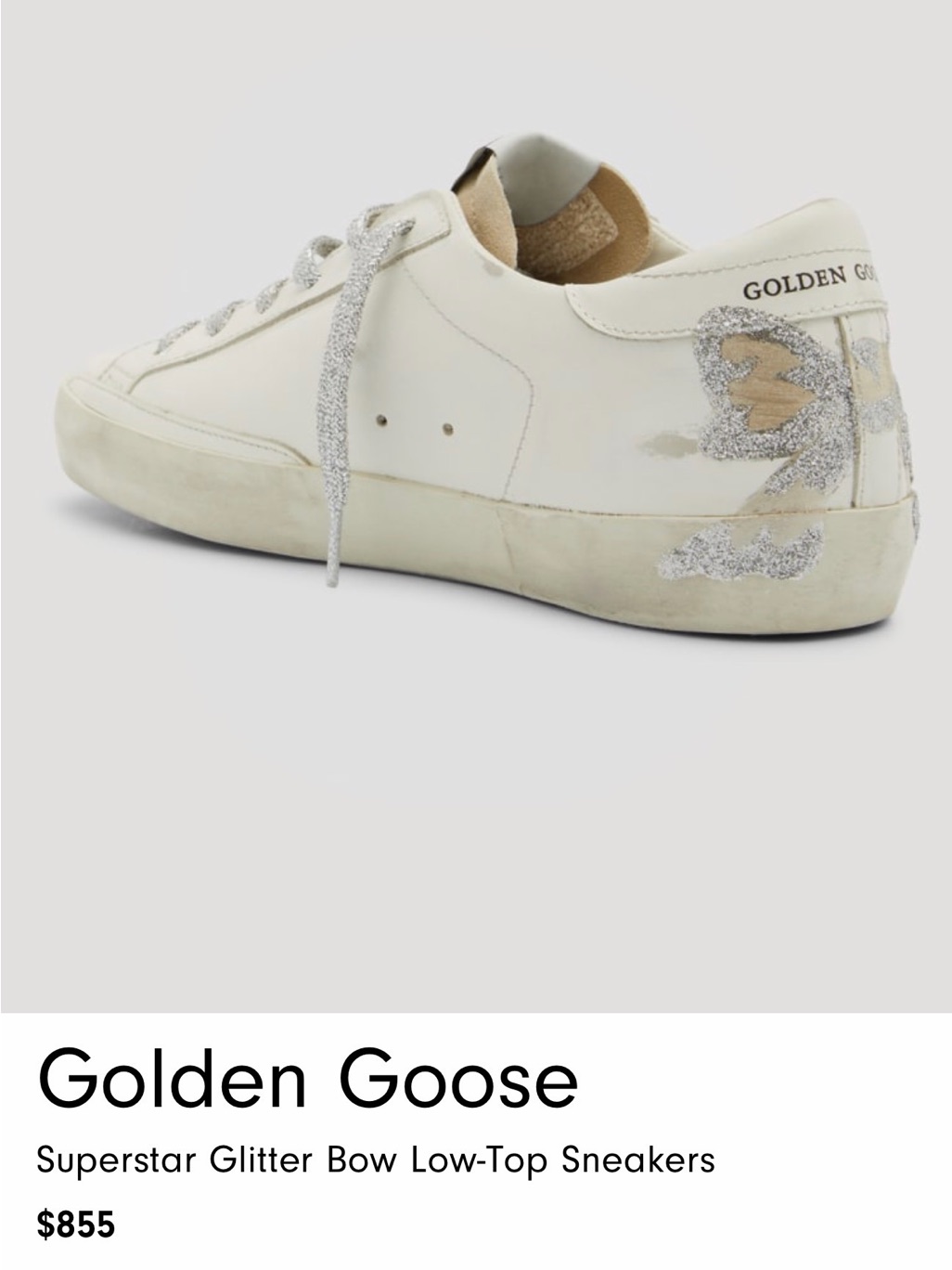 Golden Goose Off-White Low-Top Sneakers With Silver Glitter Bow